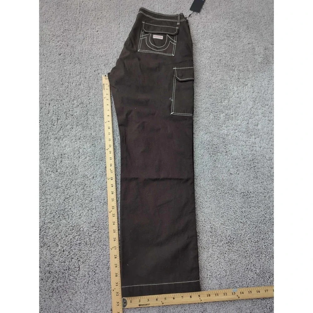 True Religion Cargo Pants Mens 36 Brown Straight Leg Ripstop Contrast Stitch NWT